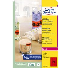 Avery étiquettes néon amovibles ft 210 x 297 mm (l x h), boîte de 25 feuilles, 25 pièces, rouge néon