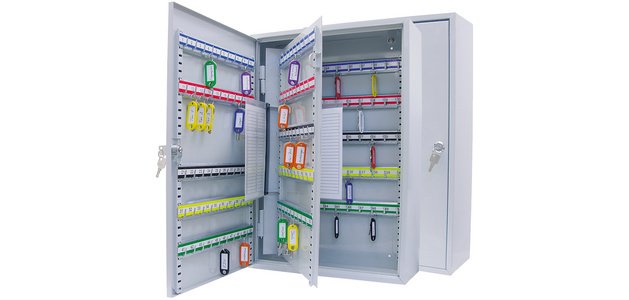 Armoire à clés pour 200 clés, dix barettes, gris clair