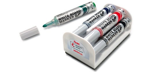 Marqueur effaçable Pentel Maxiflo MWL5M pointe ogive 6 mm avec éponge - Kit de 4 couleurs assorties