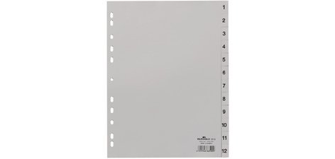 Intercalaires A4 polypropylène gris Durable 12 onglets numériques - 1 jeu