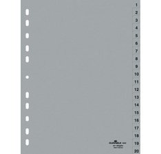 Zwischenregister A4 grau aus strapazierfähigem Polypropylen 20 numerierte Register - 1 Set