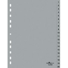 Zwischenregister A4 grau aus strapazierfähigem Polypropylen 20 numerierte Register - 1 Set