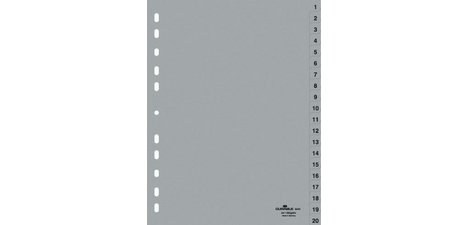 Intercalaire A4 polypropylène gris Durable 20 onglets numériques  - 1 jeu