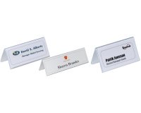 Chevalet porte-nom, en forme de toit, en plastique