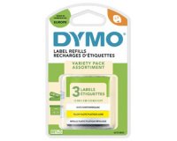 Dymo LetraTAG tape 12 mm, set 3 tape: 1 x papier wit, 1 x plastic geel en 1 x metallic zilver