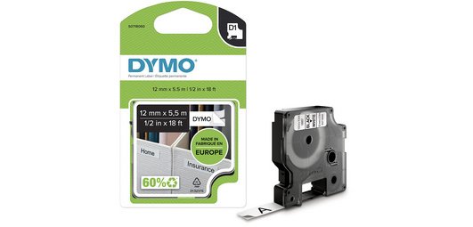 DYMO originele D1 Duurzame polyester labels | Zwarte Tekst op Wit Label | 12 mm x 5,5 m | zelfklevende etiketten voor de LabelManager labelprinter | gemaakt in Europa