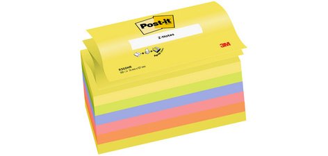 Bloc-notes adhésif z-notes, 76x76 mm, couleurs fluo