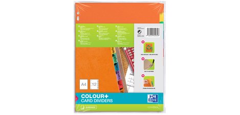 Cardboard dividers, plain, A4, multicolor, 12 tabs