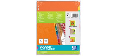 Intercalaires carton, uni, A4, multicolore, 12 touche