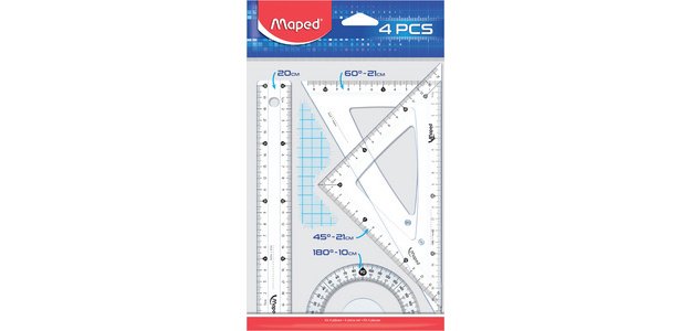 Geometrie tekenset Medium Start 242, vierdelig, transparant