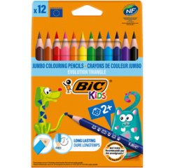 Crayon couleur bic kids evolution résine synthèse 140mm triangle gros module résiste mordillage étui carton 12 unités