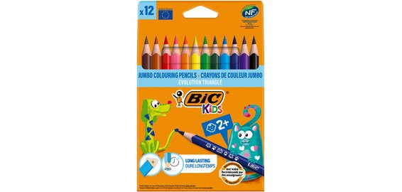 Crayon couleur bic kids evolution résine synthèse 140mm triangle gros module résiste mordillage étui carton 12 unités