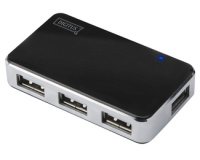 Mini hub USB 2.0, 4 ports, argenté, avec bloc d'ali.