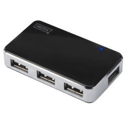 Mini hub USB 2.0, 4 ports, argenté, avec bloc d'ali.