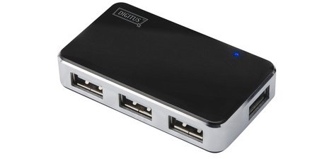 Mini hub USB 2.0, 4 ports, argenté, avec bloc d'ali.