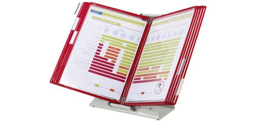 Kit pupitre métal, avec 10 poches à pivots, rouge