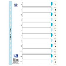 Intercalaires en plastique, chiffes, A4, blanc, 10