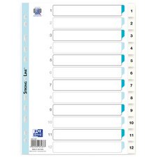 Intercalaires en plastique, chiffres, A4, 5 touches