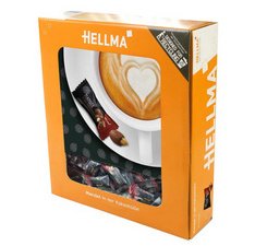 Amandes enrobées de cacao, dans un carton