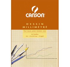 Bloc de papier millimétré Canson A4 bleu 50 feuilles
