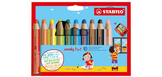 Crayon multi-talents woody 3 en 1, étui carton de 18
