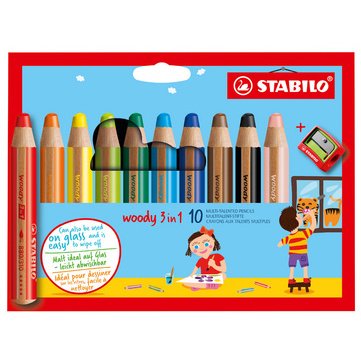 Crayon multi-talents woody 3 en 1, étui carton de 18