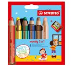 Crayon multi-talents woody 3 en 1, étui carton de 6