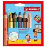 Crayon multi-talents woody 3 en 1, étui carton de 6