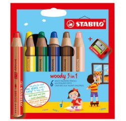 Crayon multi-talents woody 3 en 1, étui carton de 6