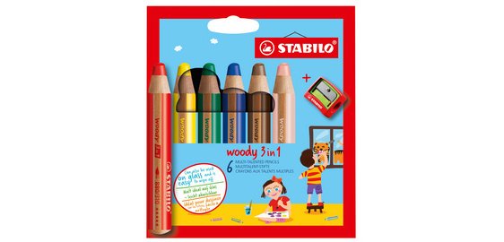 Crayon multi-talents woody 3 en 1, étui carton de 6