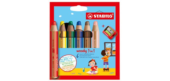 Crayon multi-talents woody 3 en 1, étui carton de 6