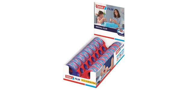 Mini Klebebandspender mit 1 Tesafilm-Rolle Klebeband, Display mit 16 Stück