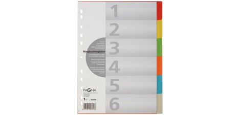 Cardboard dividers, A4, 6 tabs, 6 colors
