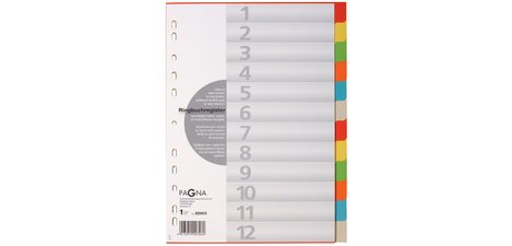 Intercalaires en carton, A4, 12 touches, 12 couleurs