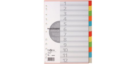 Intercalaires en carton, A4, 12 touches, 12 couleurs