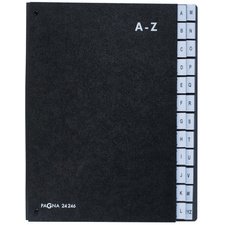 Trieur alphabétique Noir int papier recyclé. 24 compartiments (A-Z). Format 26,5x34cm