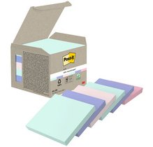 Post-it recycled notes, 100 vel, ft 76 x 76 mm, pak van 6 blokken, geassorteerde kleuren