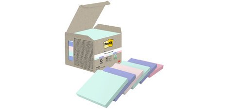 Post-it Recycling-Haftnotizen, 100 Blatt, 76 x 76 mm, Packung mit 6 Blöcken, verschiedene Farben