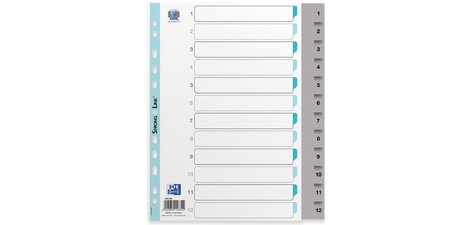 Intercalaires en plastique, numérique, A4, gris