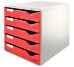Filing module, 5 drawers, light gray/red