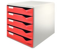 Module de classement, 5 tiroirs, gris-clair/rouge