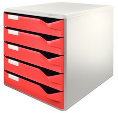Module de classement, 5 tiroirs, gris-clair/rouge