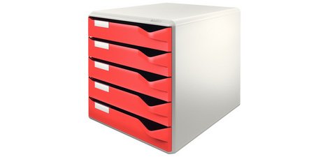 Filing module, 5 drawers, light gray/red