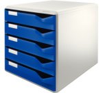 Module de classement, 5 tiroirs, gris-clair/rouge