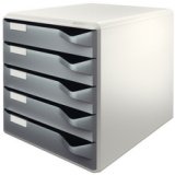 Module de classement, 5 tiroirs, gris-clair/rouge