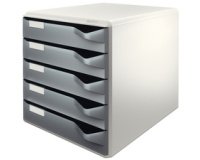 Module de classement, 5 tiroirs, gris-clair/rouge