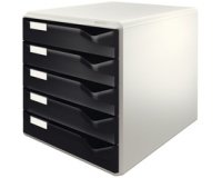 Module de classement, 5 tiroirs, gris-clair/rouge