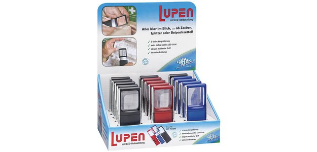 Loupe rectangulaire avec lampe LED, présentoir de 15