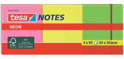 Bloc de notes adhésives couleurs néon, 40 x 50 mm