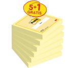 Bloc-note adhésif, 76 x 76 mm, jaune, 5+1 gratuit